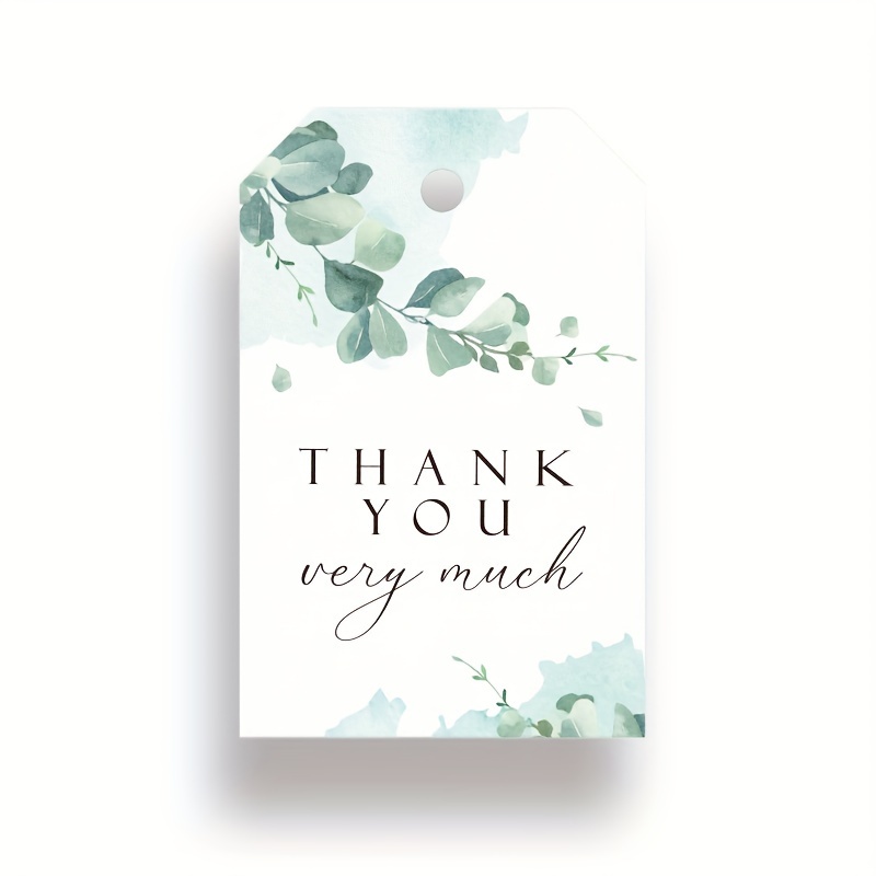 

50pcs Elegant Greenery Thank You Gift Tags - Watercolor Style, Cardstock Paper, Pre- For - Ideal For Weddings, Birthdays, Parties & Appreciation