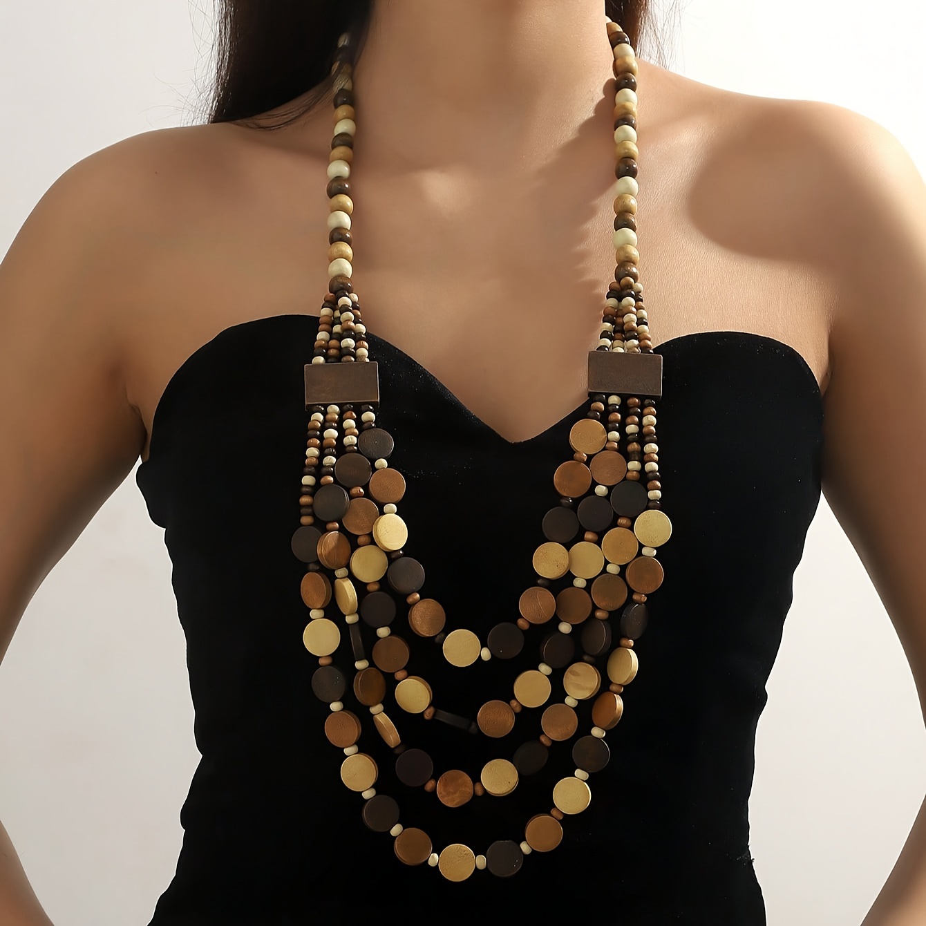 

1pc Retro And Fashion Wooden Beads Necklace, For Birthdays, Anniversaries, And Graduation Christmas Gifts