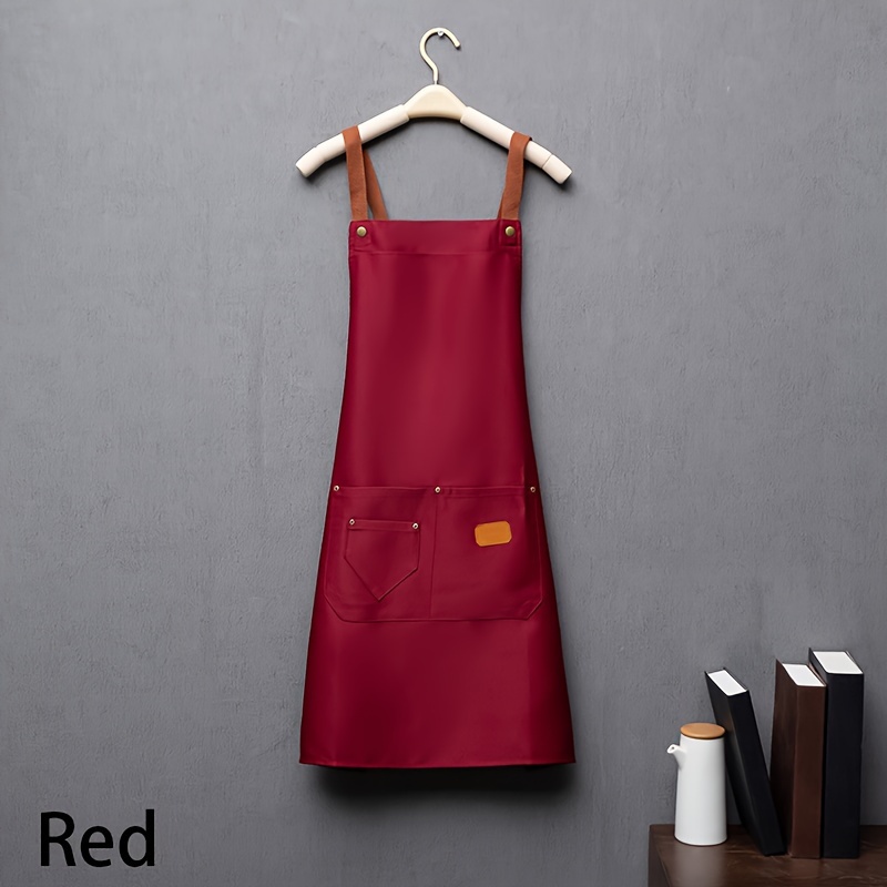 TEMU Easy-clean, Waterproof Canvas Kitchen Apron With Multiple Pockets - , Lightweight Workwear For Chefs, Restaurants, Cafes & Groceries