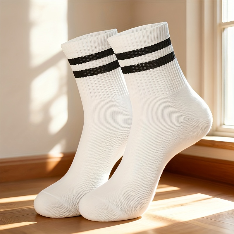 TEMU 1 Pair Double Striped Long Socks, Suitable For Men And Women - Multifunctional Casual Sports Socks, High-quality Men's Socks, High Tube Socks,