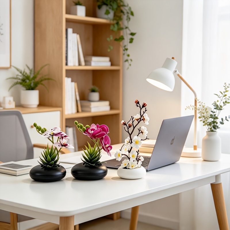 TEMU 3pcs Faux Aloe And Phalaenopsis Orchid Potted Combination, Realistic Orchid Desktop Floral Arrangement, Fresh Decor, Suitable For Living Room,