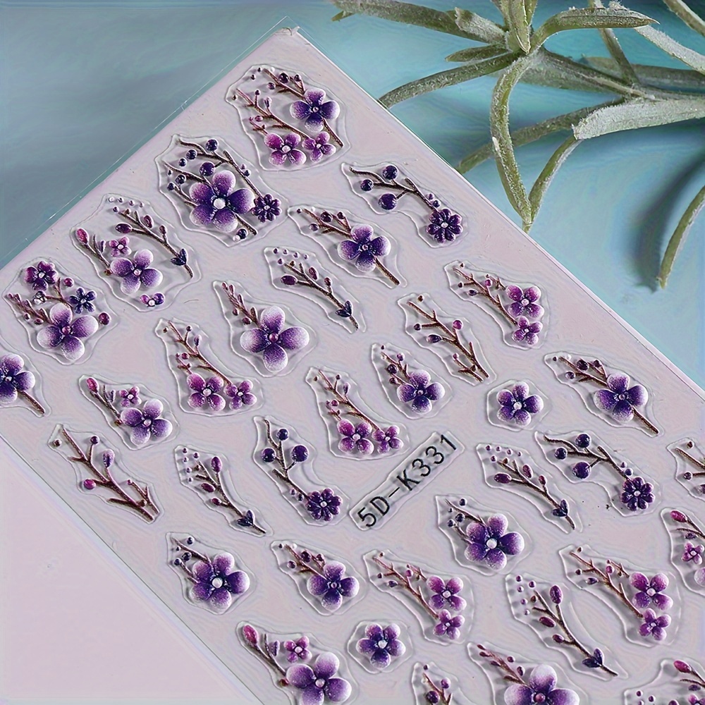 Yakomon 5D Blumen-Nagelaufkleber – Selbstklebend, 2 Bögen, Für Maniküre & Nail-Art