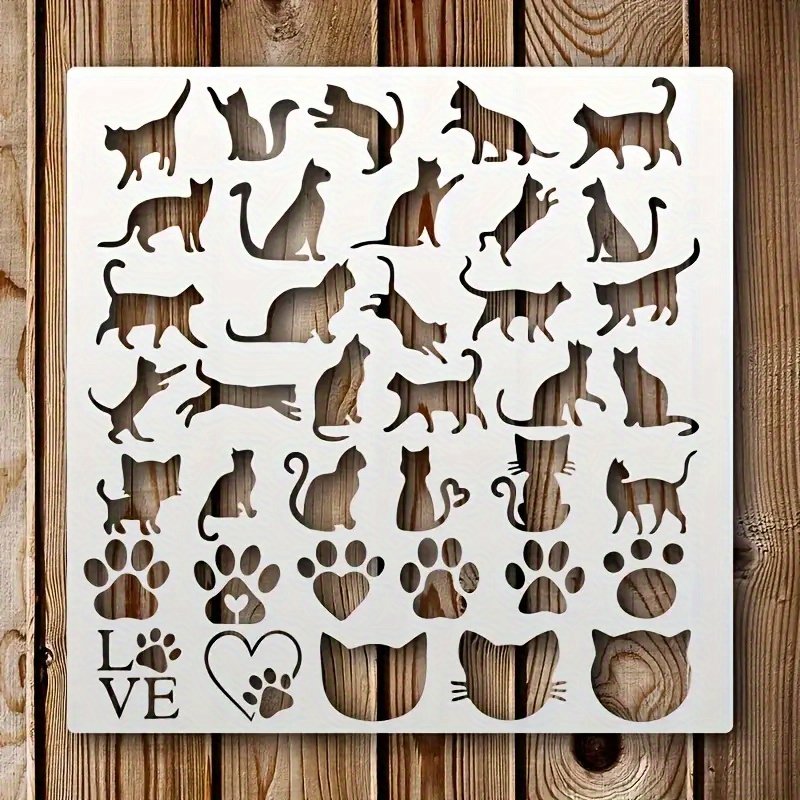 1 Reusable Cat Pattern Stencil, Suitable For Painting On Wood, Perfect For Cat-themed Artwork, Ideal For Crafts, Scrapbooking, And Home Decor