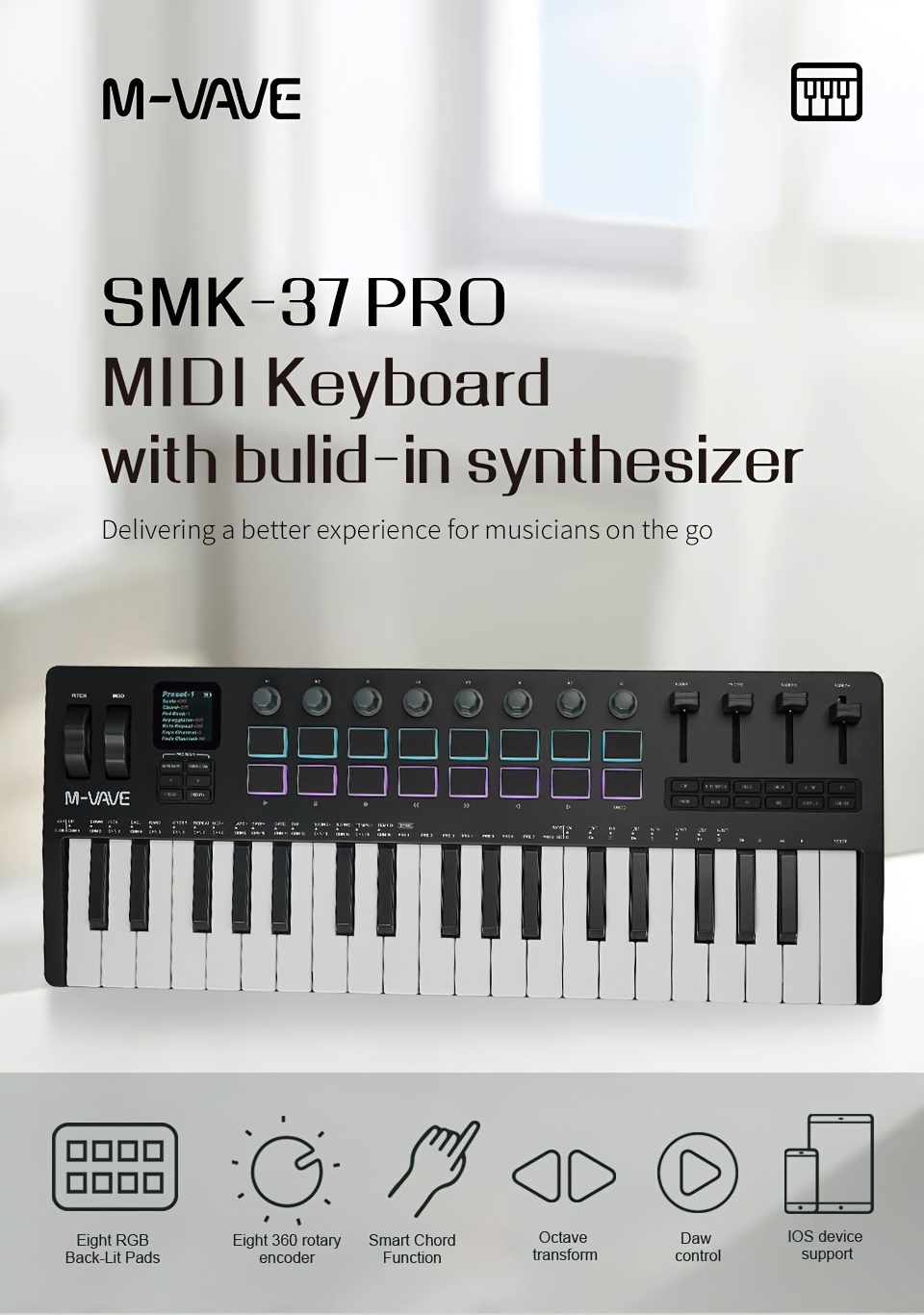 m smk 37 pro 37 key midi keyboard 16 rgb pads 8 knobs - Temu