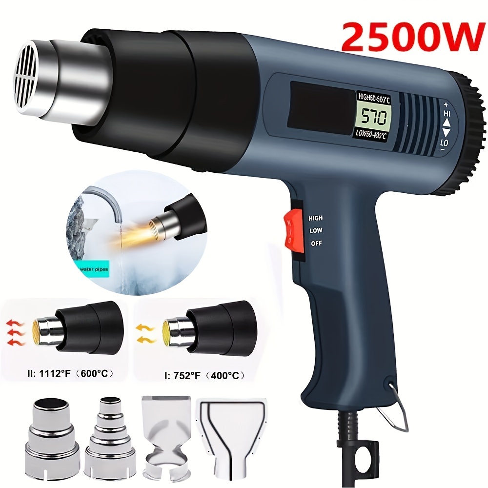 

2500w Heat Hot Air Dual Temperature Settings 352°f-1202° Heating Hot Air Electric Hand Tool For Bending, , Plastic Drying, Thawing, Handicrafts And Shrinking Pvc, Peeling Paint