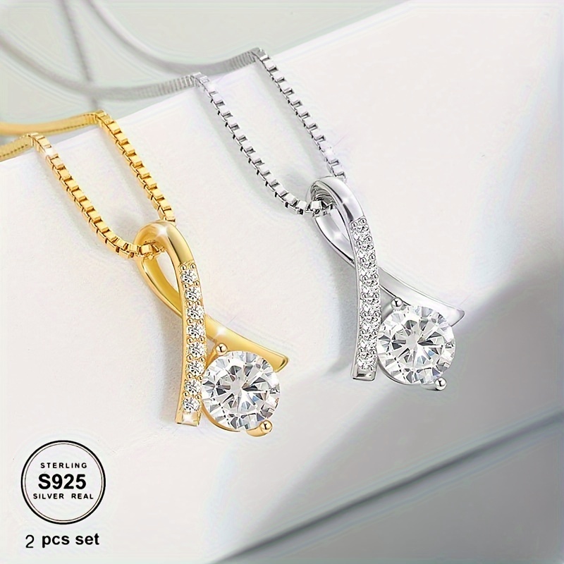 

2 S925 Silver Elegant And Delicate Pendant Necklaces For Women Hypoallergenic Birthday Holiday Gifts Are Essential For Daily Wear