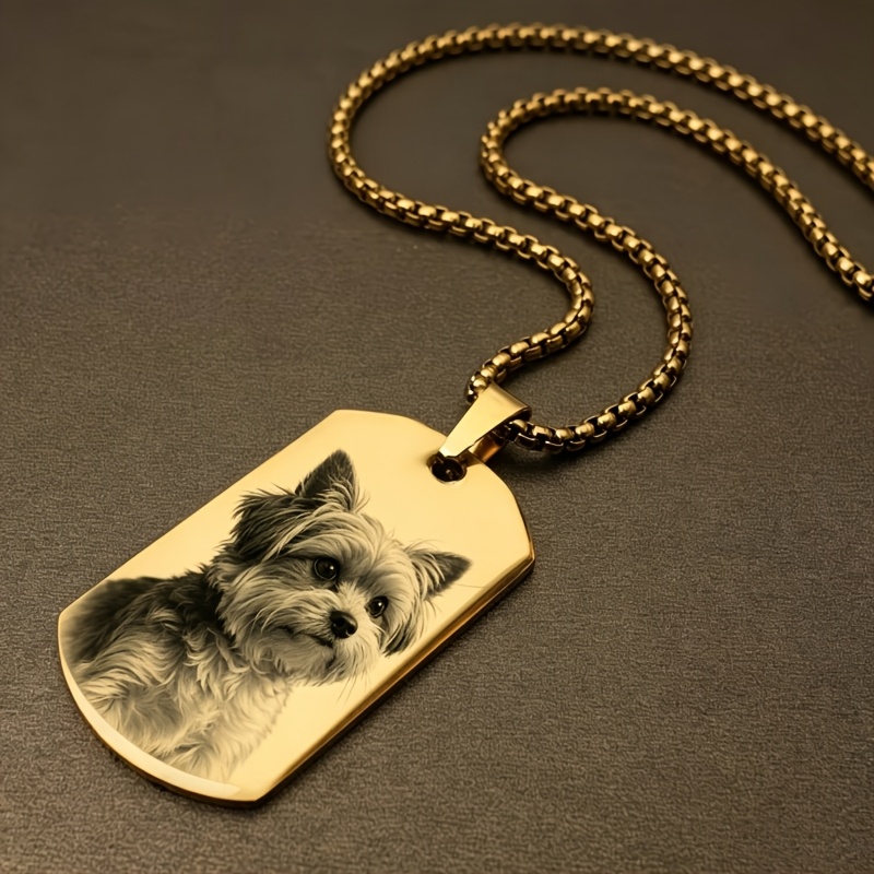 TEMU 1pc Custom Engraved Photo And Text Pendant Necklace - Personalized Laser Engraved Keychain, Durable 304 Stainless Steel, Metal Plating,
