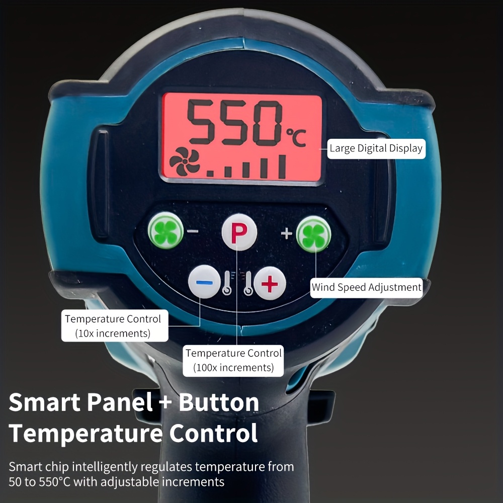 Cordless Handheld Hot Air Gun with LED Temperature Display & Compatible for Makita 18V Battery - Heavy-Duty Soldering/Irrigation Thermal Blower, Professional/ DIY Soldering Gun (550°C Temp Control) 12 Cordless Handheld Hot Air Gun with LED Temperature Display & Compatible for Makita 18V Battery - Heavy-Duty Soldering/Irrigation Thermal Blower, Professional/ DIY Soldering Gun (550°C Temp Control)