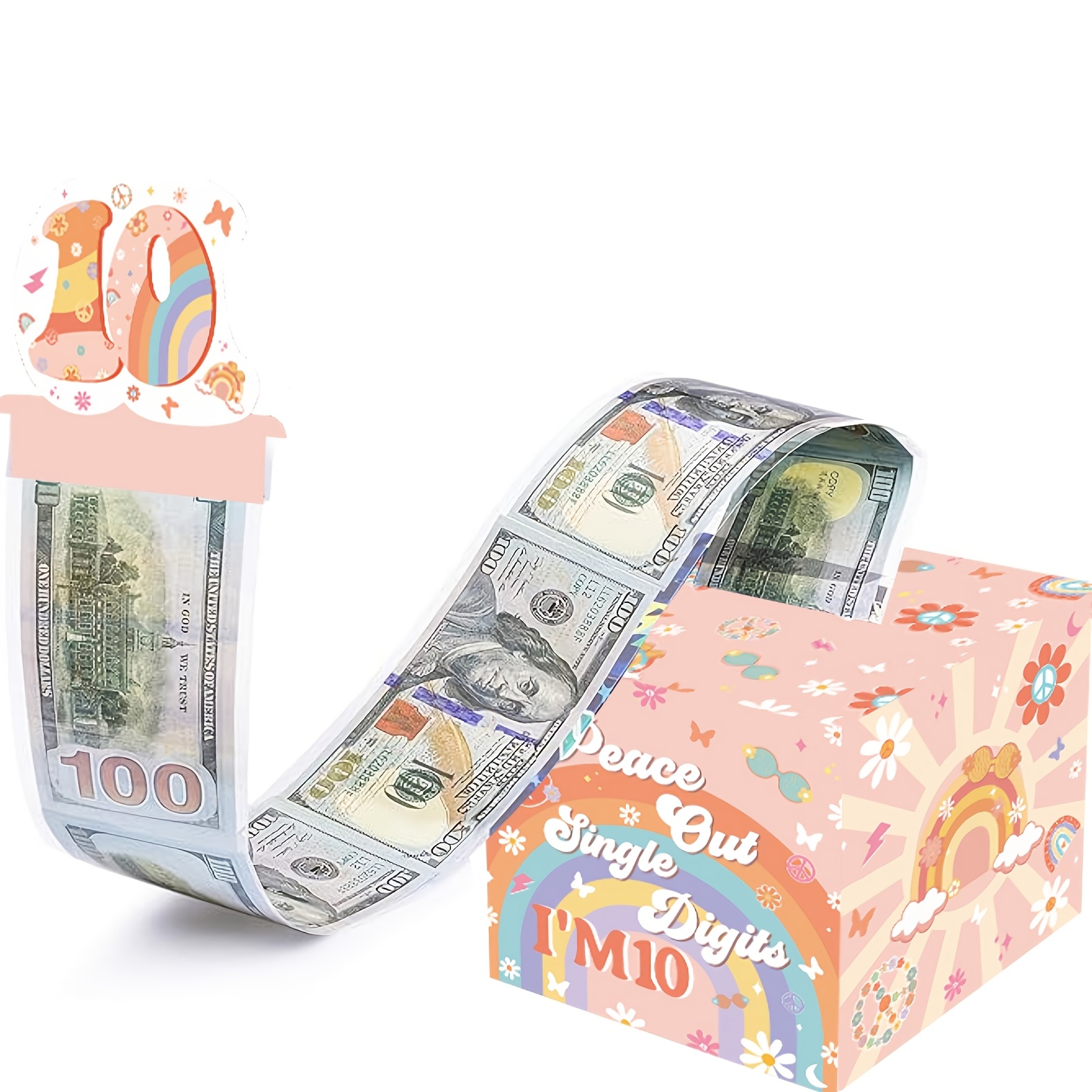 时尚 10 岁生日抽钱盒，告别个位数我 10 岁啦 现金抽拉礼盒，适合 10 岁女孩生日礼物