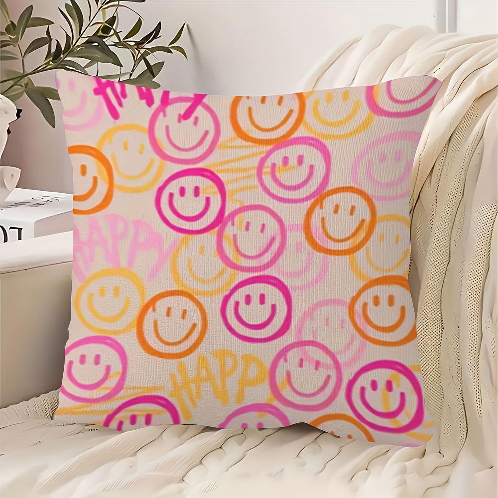E-shop 1 Dekorativer Kissenbezug mit fröhlichem Gesicht Reißverschluss, maschinenwaschbar – Moderner Stil, geeignet für Sofa, Wohnzimmer, Schlafzimmer,