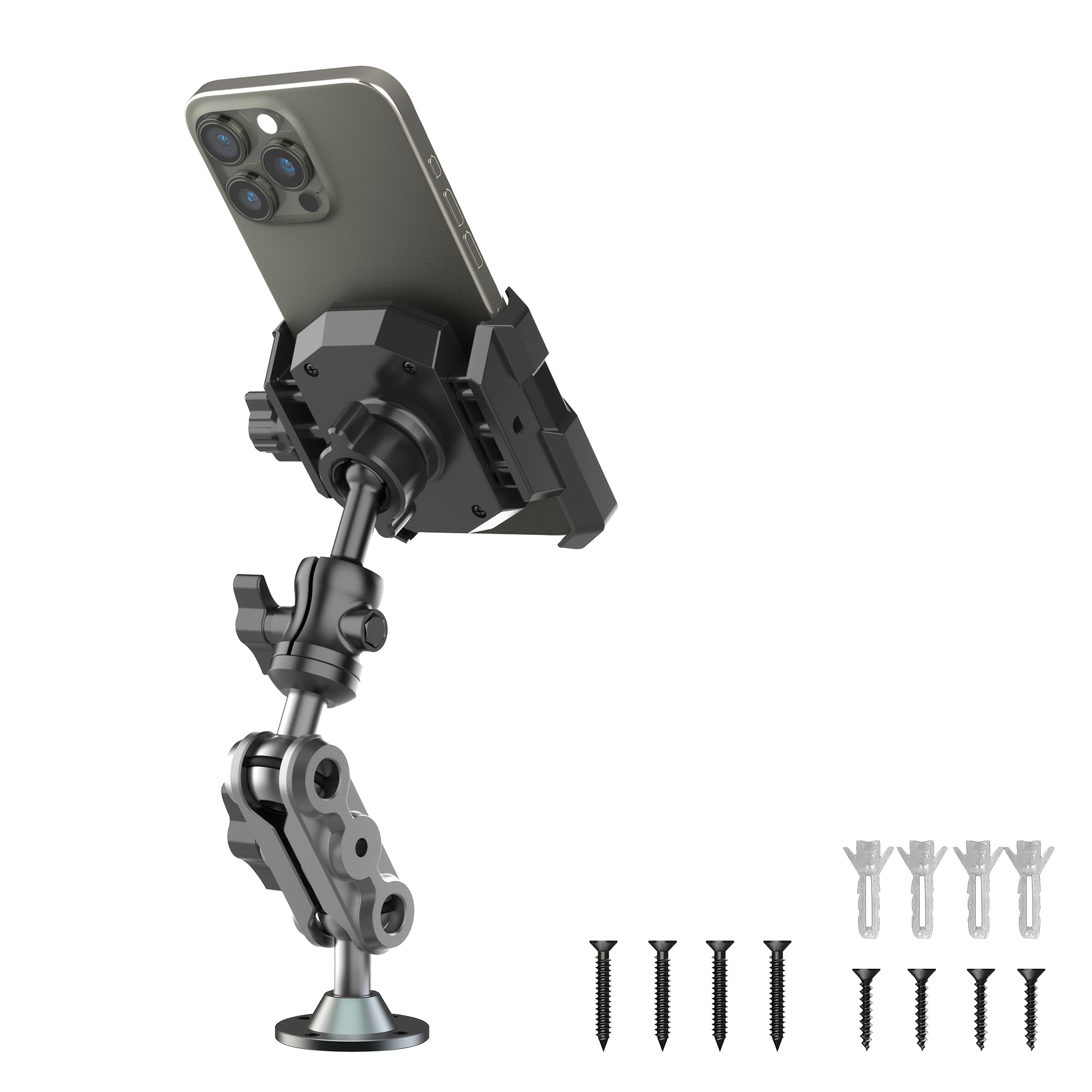 E-shop LRBH Handyhalterung [1s Sperren & Lösen] mit Aluminiumlegierung Rundbasis & Mittelarm, für Auto Boot LKW Motorrad UTV, Wandhalterung,