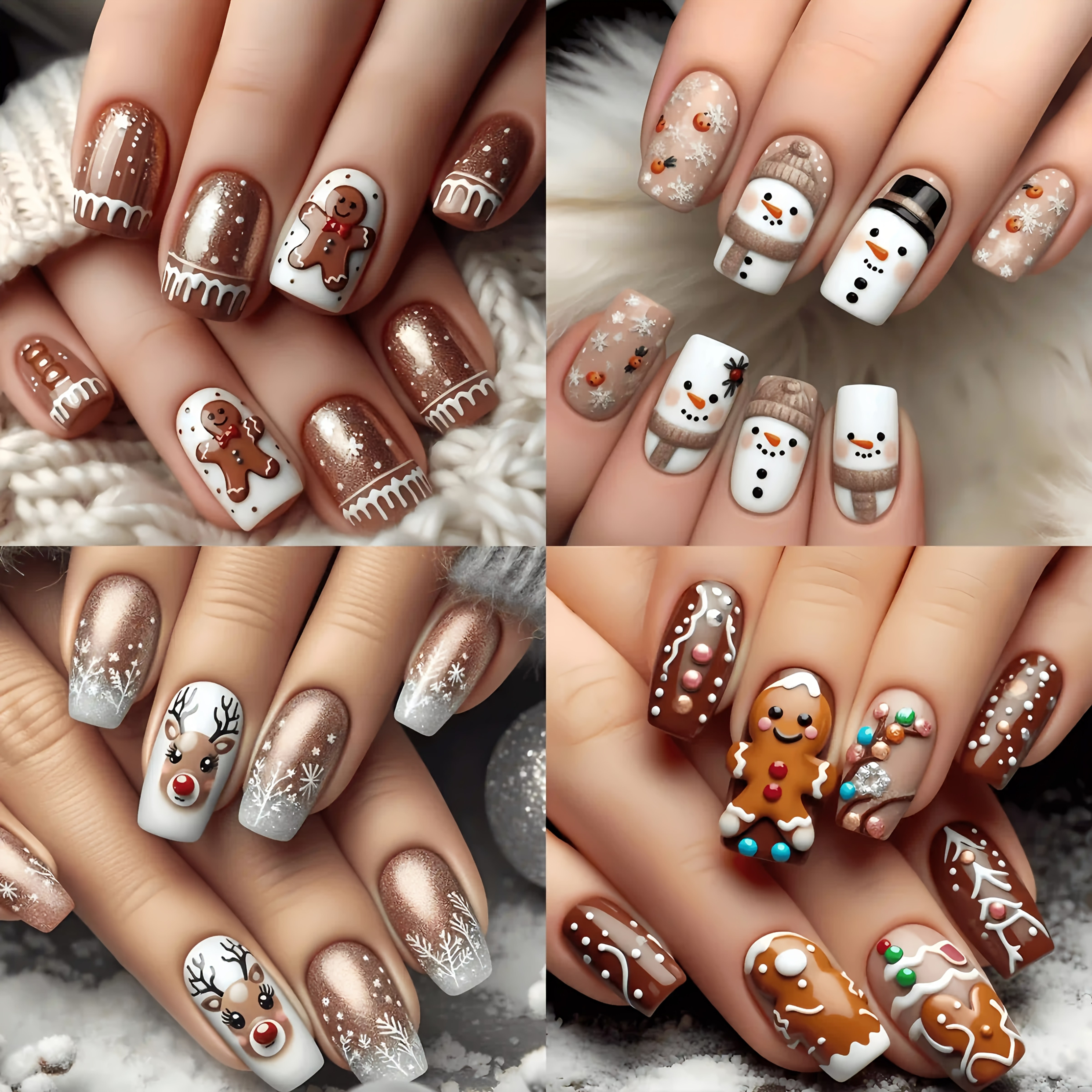 96pcs Nail Sticker Set - Snowman 3d Cookie Design, Shiny Multicolor Detachable Gothic Fake Press-on Nails
