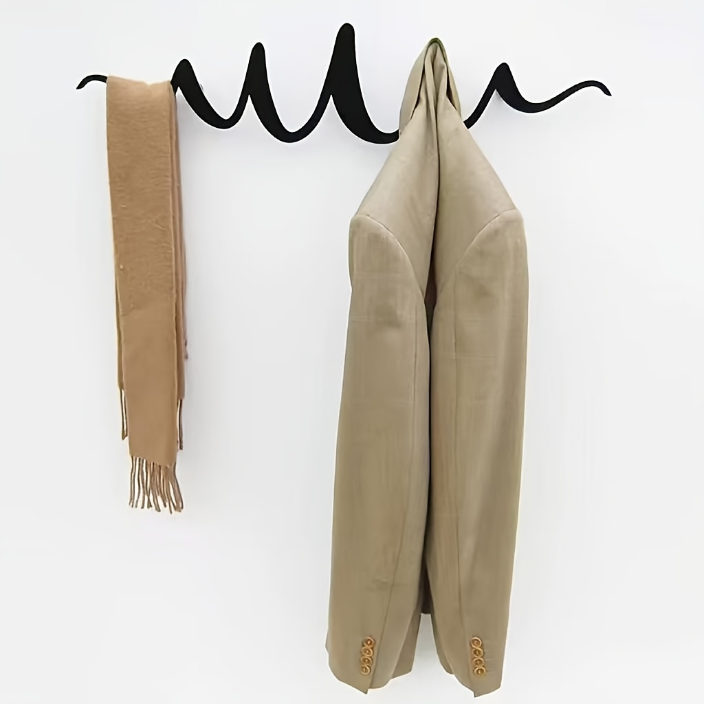 TEMU Modern Black Graffiti-wall-mounted Metal Coat Rack - Contemporary , Rust-resistant Hanging Rack Suitable For Entryway, Hallway, Bathroom Decor -