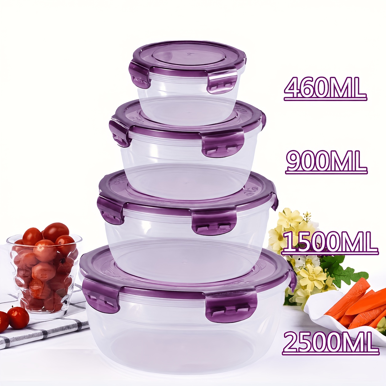 TEMU 4pcs Set Of Sealed Food Storage Containers, High-quality Pp Material, Picnic Lunch Box, Student Lunch Box, Large Capacity, Stackable,