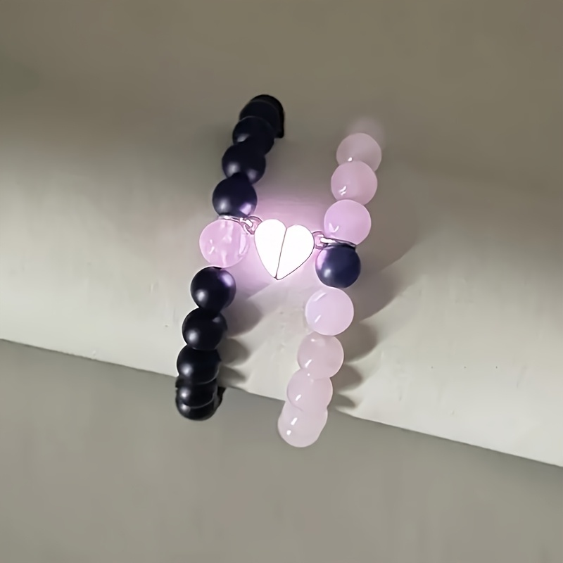 TEMU 2pcs Love Luminous Natural Stone Bead Couple Bracelet Set, Friendship Bracelet, Lover Gifts