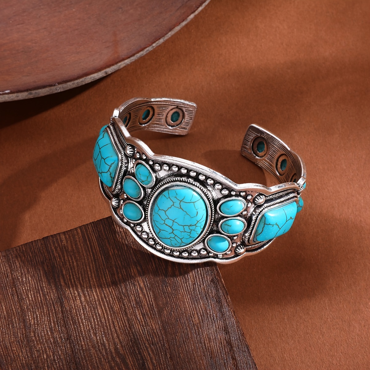 Retro Bohemian Natural Turquoise Cuff Bracelet