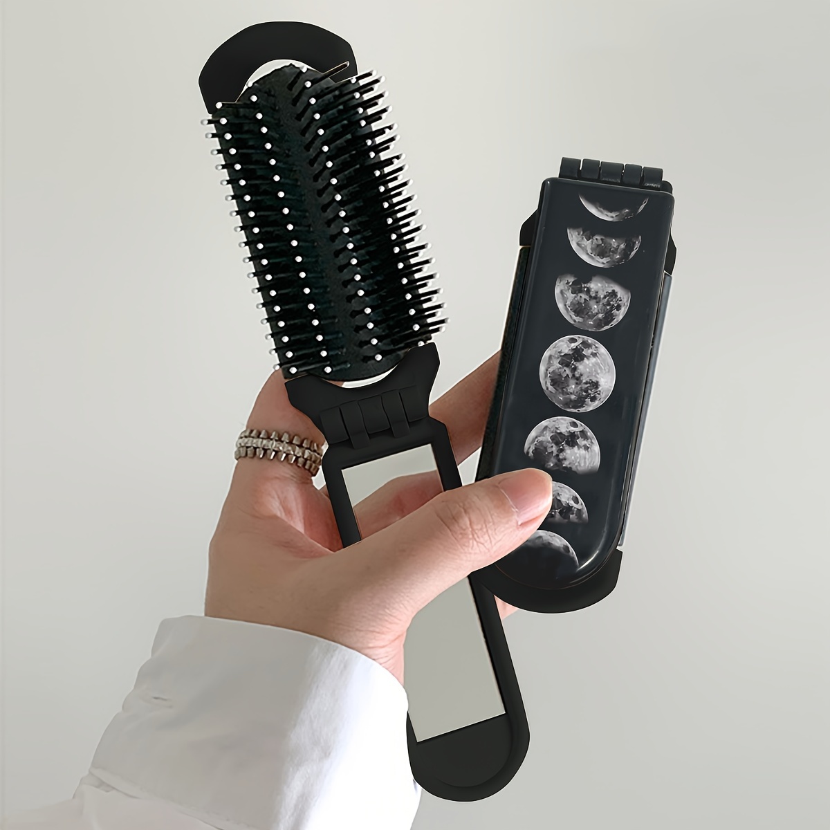 TEMU Stylish, Portable Print Folding Mirror Comb - Design, No-scent Plastic Frame For Travel, Mirror Comb