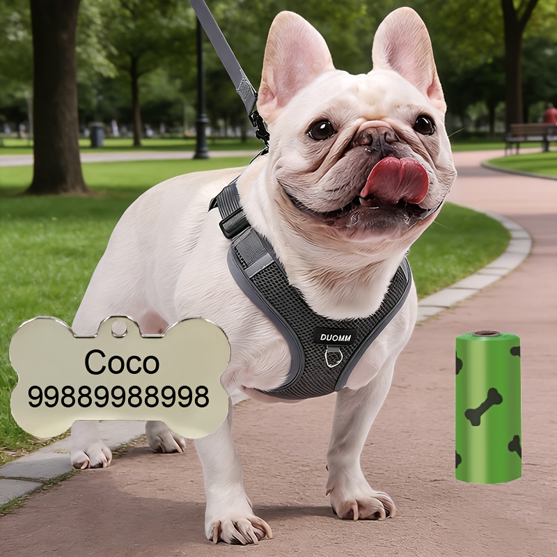 4pcs Set Pet ID Tags and Breathable Dog Harness