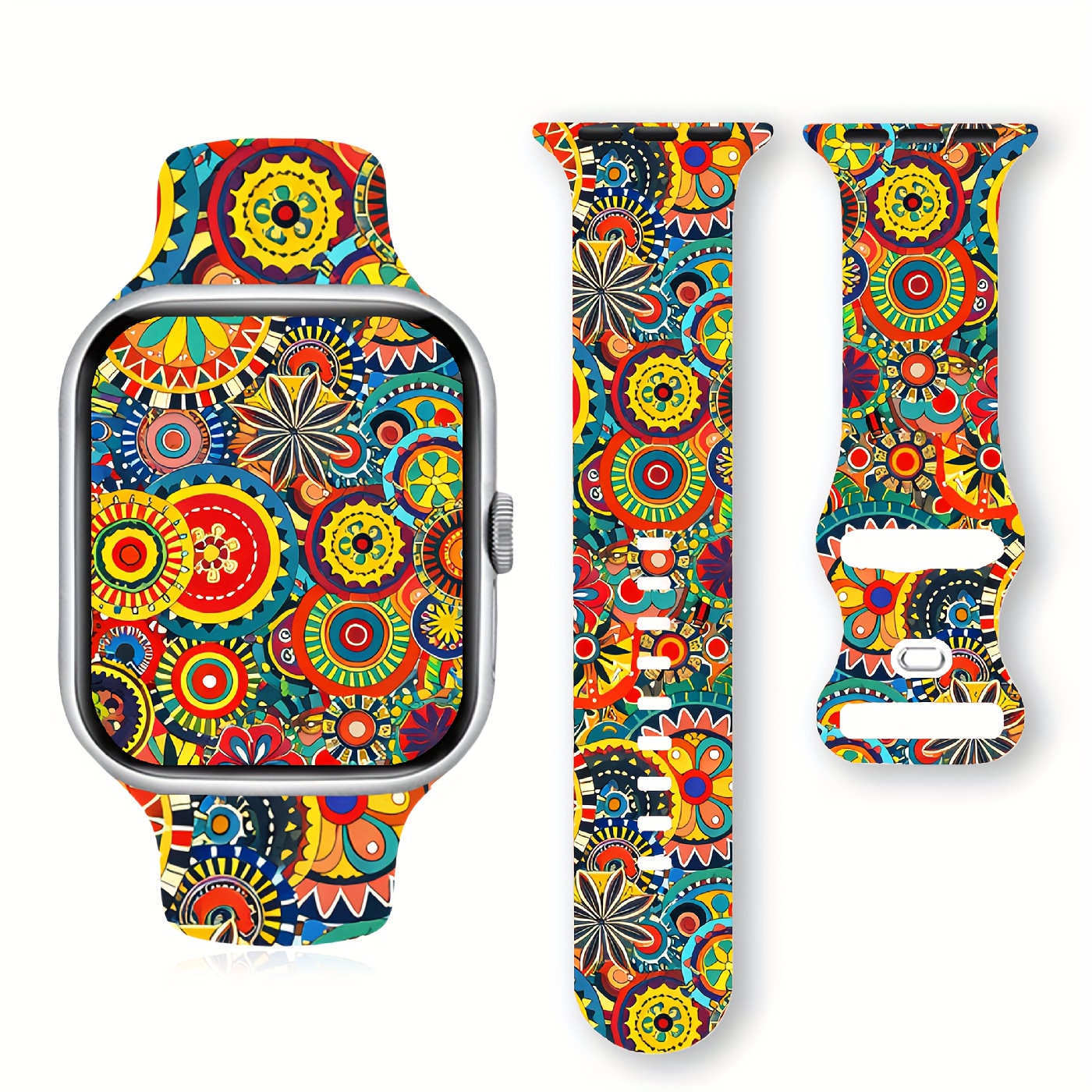 

1pc Funky Diwali-themed Silicone Band For Apple Watch, Soft Comfortable Adjustable Strap With Clasp, Fits /2/3/4/5/6/7/se, Sizes 38/40/41/42/44/45/49mm - Ideal Gift, Happy