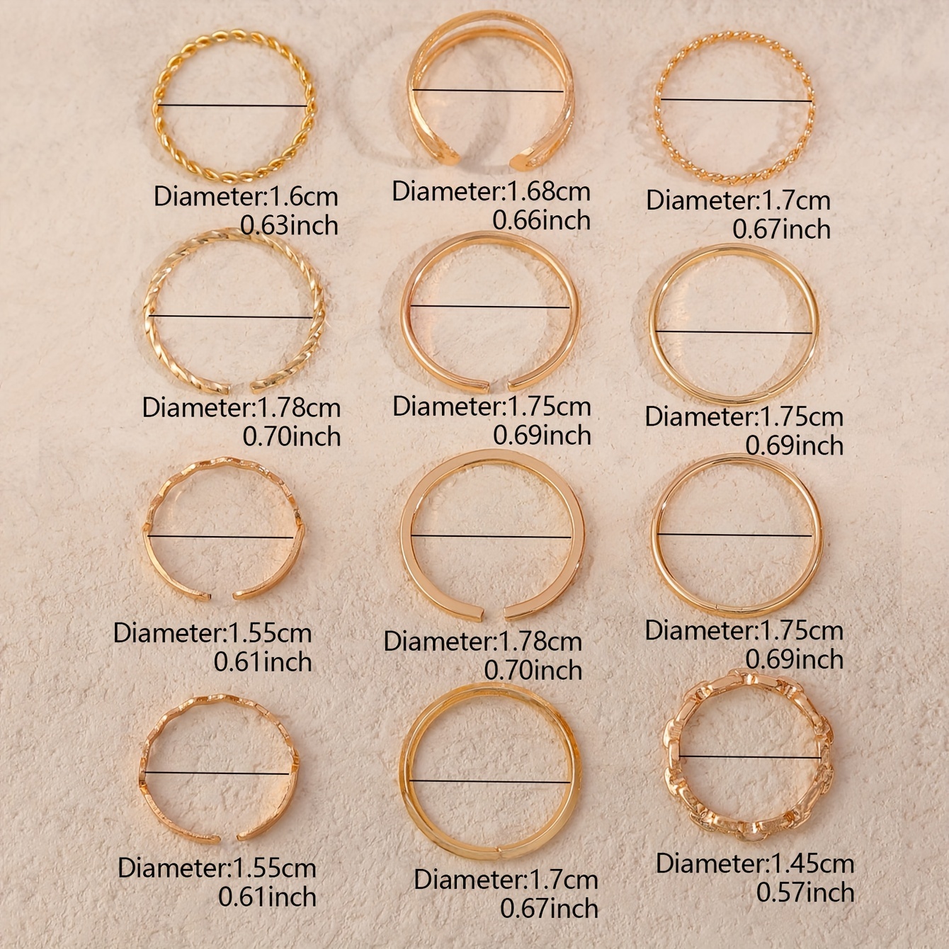 12pcs High-End Versatile Chain Ring Set