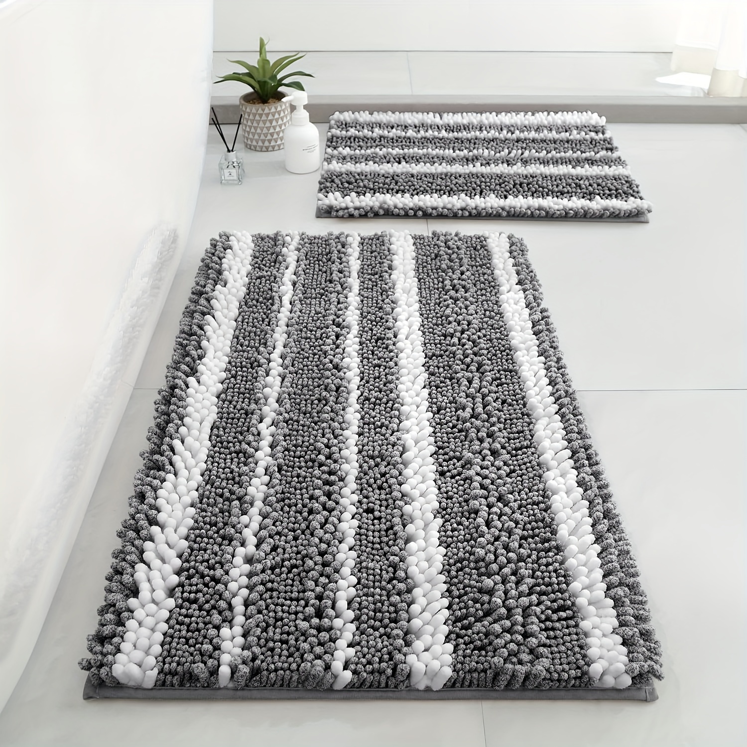 

Homeideas Chenille Bathroom Rugs Sets 2 Piece, Cationic Dyed, Extra Soft Shaggy Absorbent Non-slip Bath Mats, Machine Washable