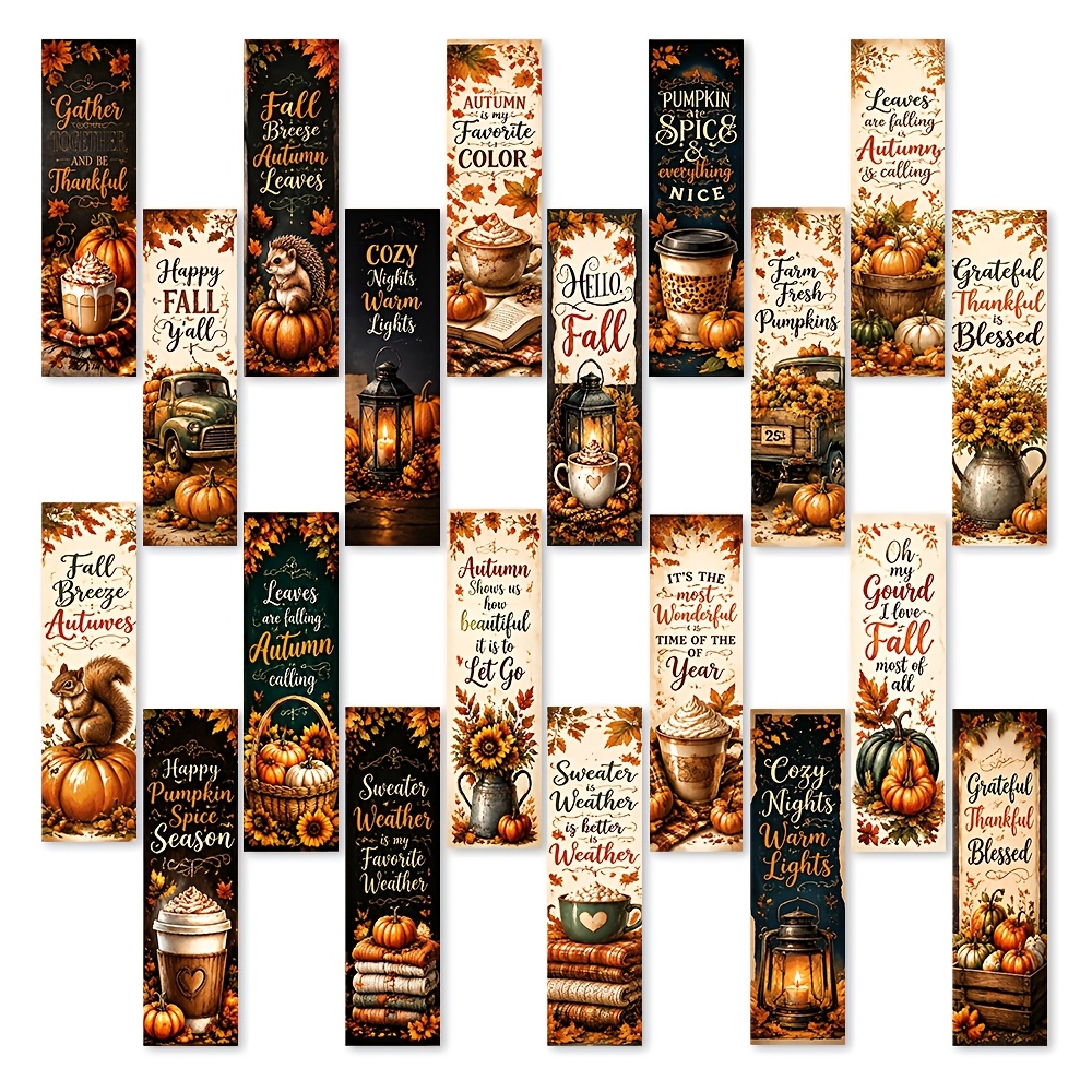 TEMU 20pcs, Motif d'illustration de salutation rétro automne citrouille café, de page de livre, prix bas, séparateur de page scolaire, convient aux