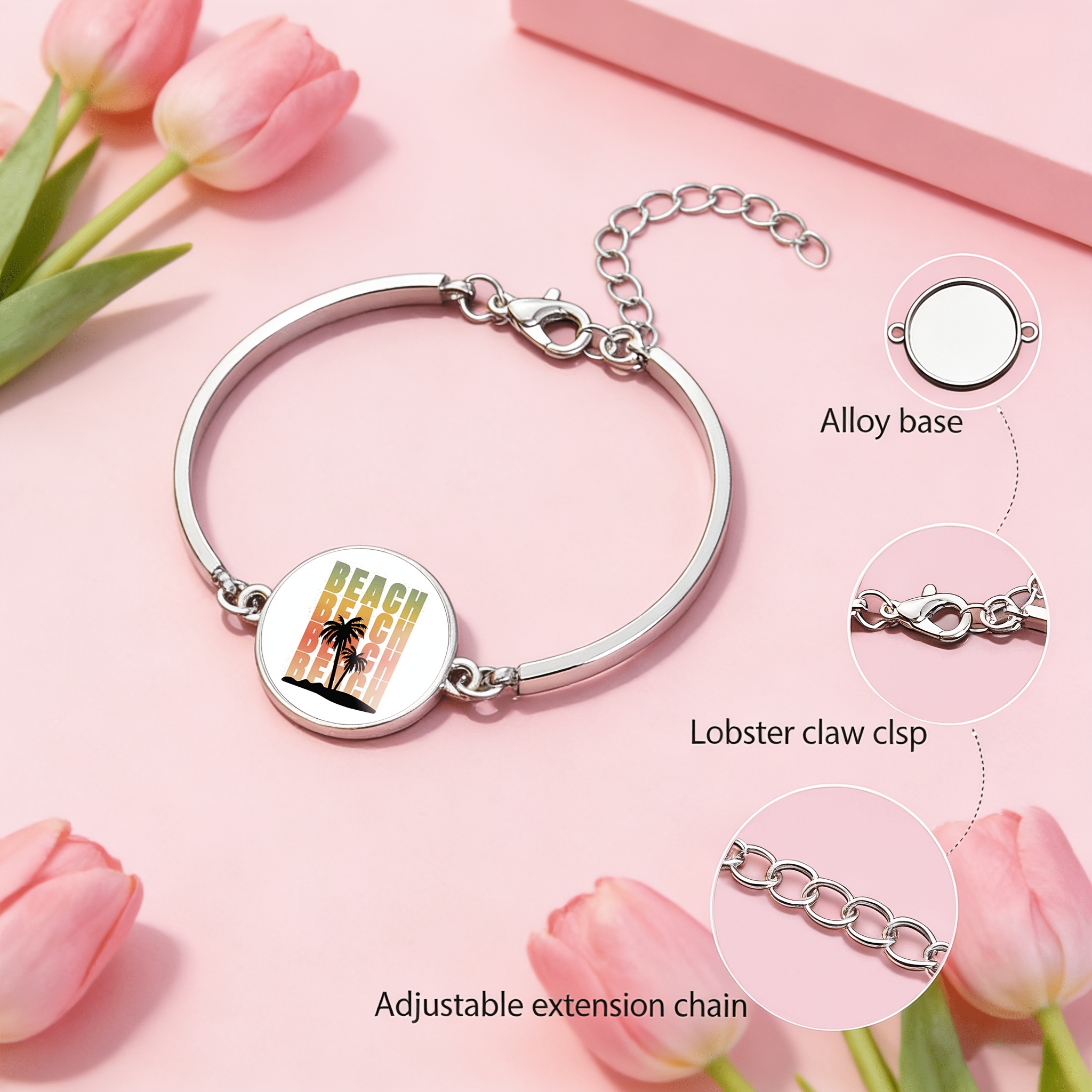 Women's Adjustable Bangle with Beach Theme and Gradient Design