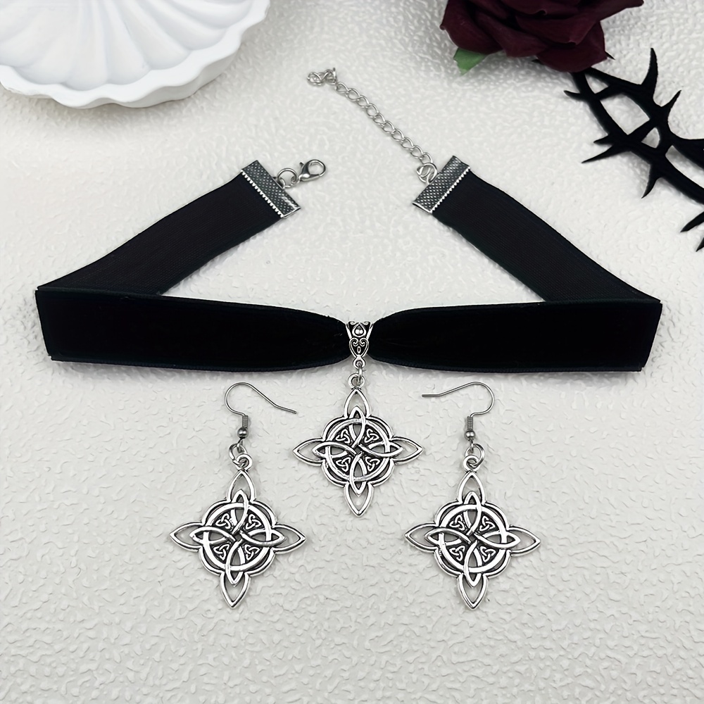 TEMU Ensemble de bijoux 3 pièces : collier et boucles d'oreilles nœud de sorcière, collier gothique nœud de sorcière avec pendentif nœud , nœud avec