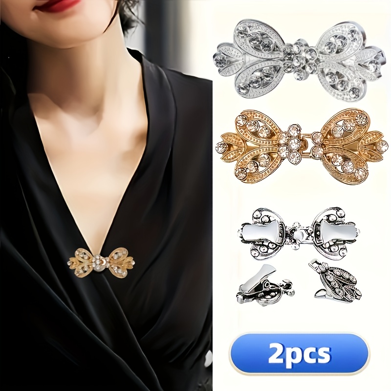 E-shop 2er-Pack Damen Neue Pullover-Clips, Umhangkragen Schal-Clip, Damen Taillen-Fixierer und Multifunktionale Strickjacken-Buttons