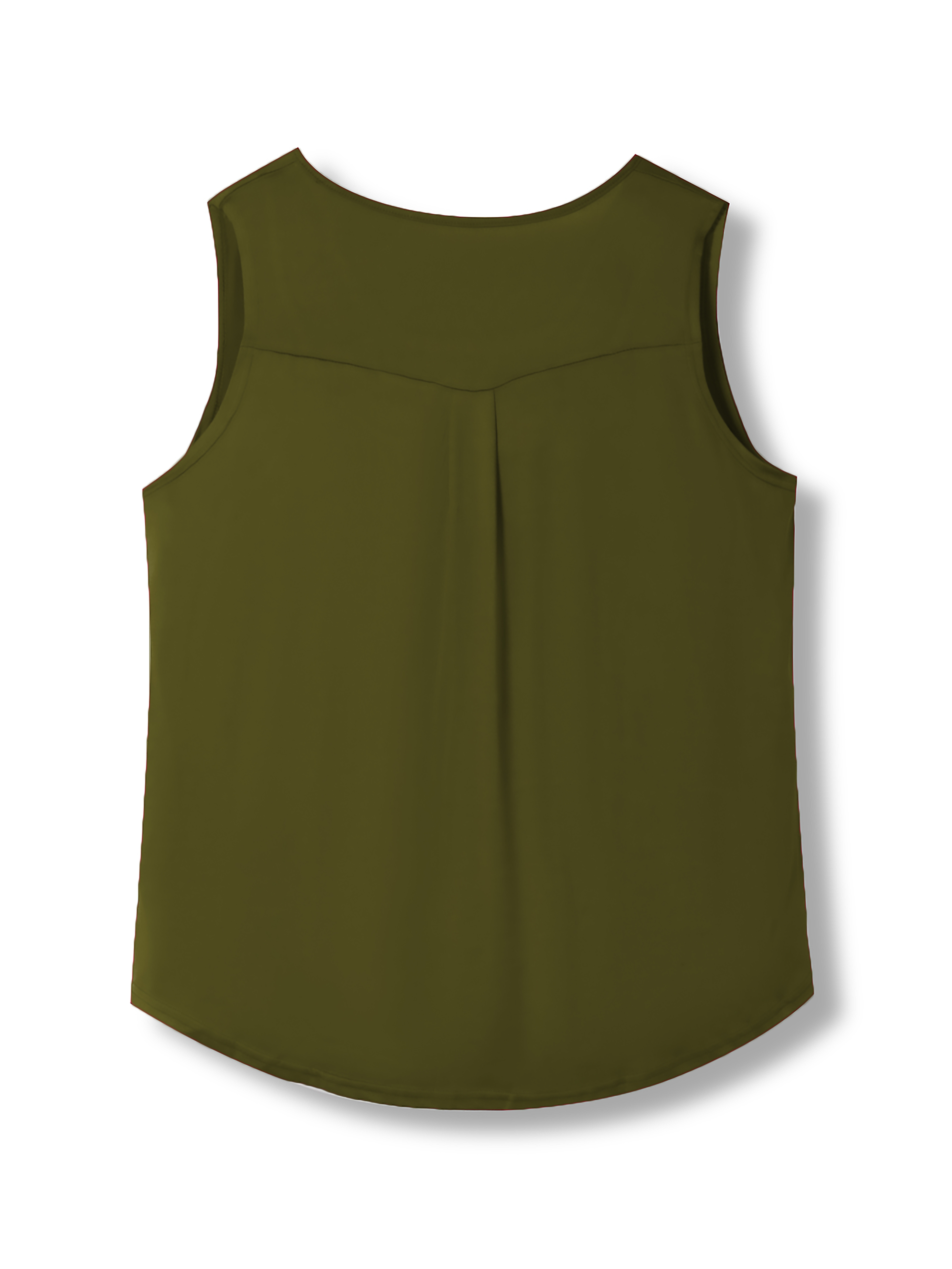 Plus Size Casual Tank Top, Women's Plus Solid Round Neck Medium Stretch Henley Tank Top