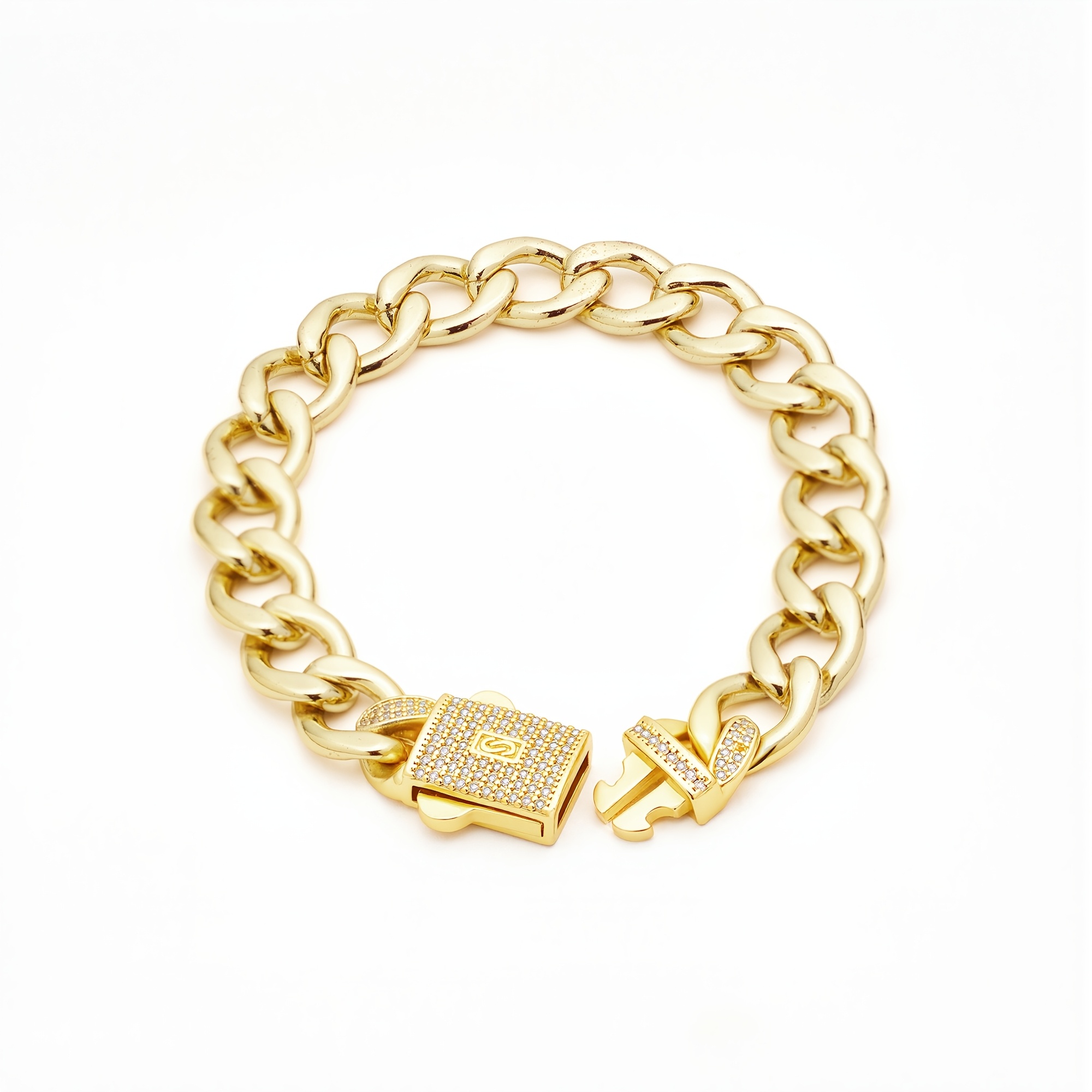 Image of 1pc Miami Cuban Link Chain Bracelet, 18k Gold Plated Release Clasp, Hip Hop Jewelry For Men And Women