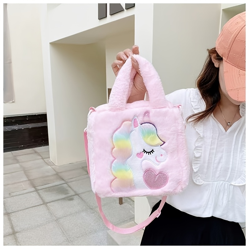 E-shop Verstärkte Mädchen-Plüsch-Einhorn-Plüsch-Handtasche mit einem Fach, niedliche, unschuldige modische Umhängetasche