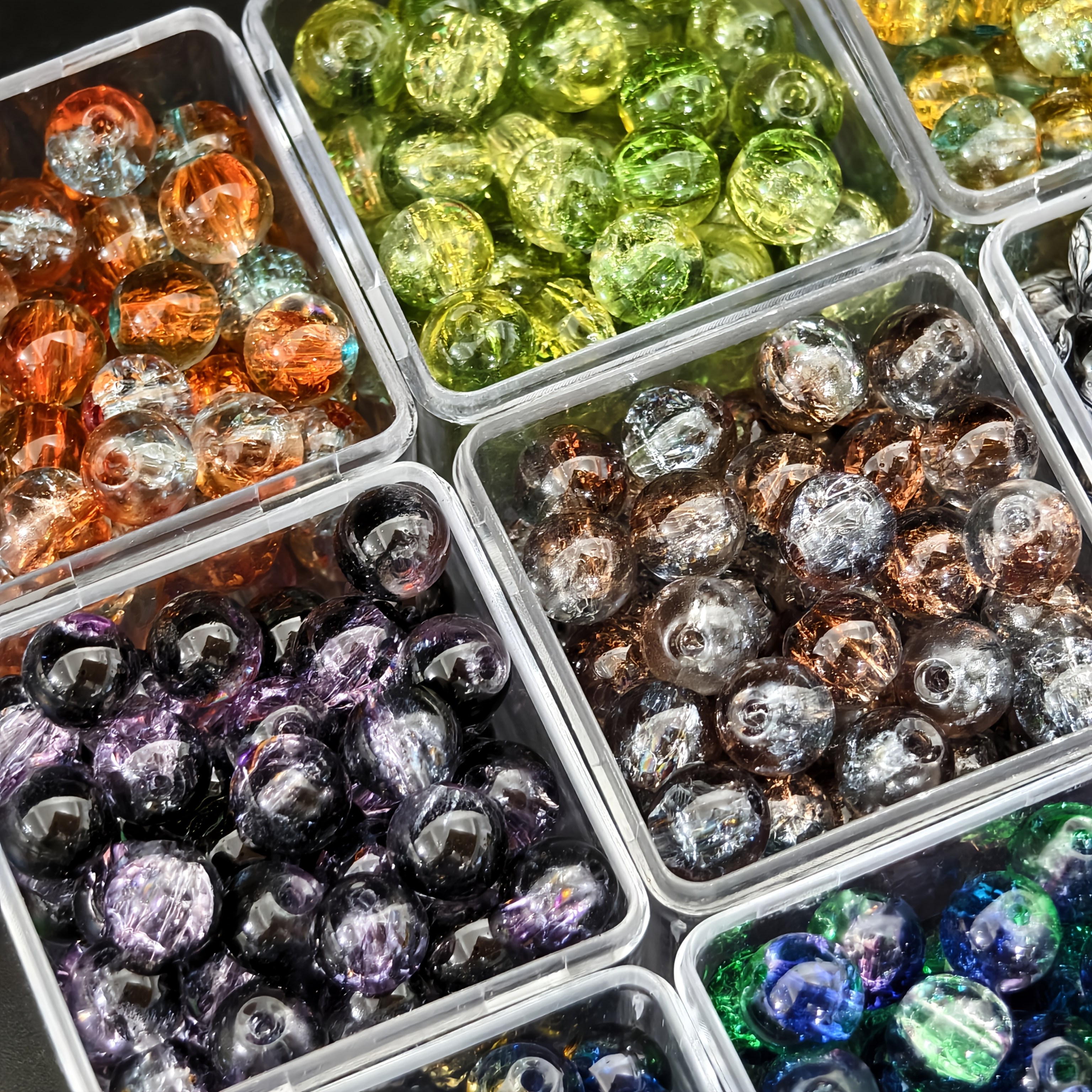 TEMU 208pcs 8mm 16 Colors Independent Packaging, Glass Beads Popcorn Beads Ice Cracked Glass Beads, Suitable For Decorative Beads Jewelry Production,
