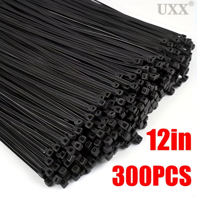 TEMU Lot de 300 attaches-câbles noires en nylon, taille 12 pouces, attaches-câbles auto-bloquantes en nylon plastique, attaches-fils en nylon