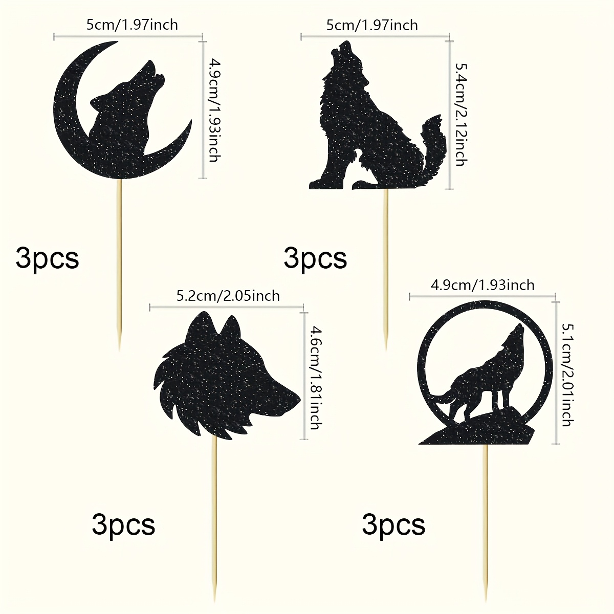 12 Pack Glitter Black Wolf Silhouette Cupcake Topper Wolf Cupcake Toothpick Flags Animal Theme Birthday Wedding Party Decoration