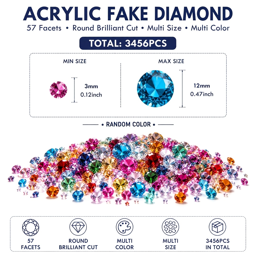 TEMU 3456pcs Random Color Acrylic Fake Diamonds, Vase Filling, Home Decoration, Aquarium Pebbles, Proposal Decor, Crafts, Acrylic Crystal Vase