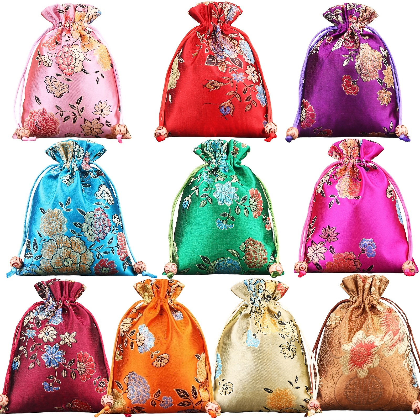 TEMU Ensemble de 10 sacs cadeaux brodés tendance de 4,72 pouces x 5,9 pouces - Sacs à cordon parfaits pour bijoux, desserts et événements spéciaux,