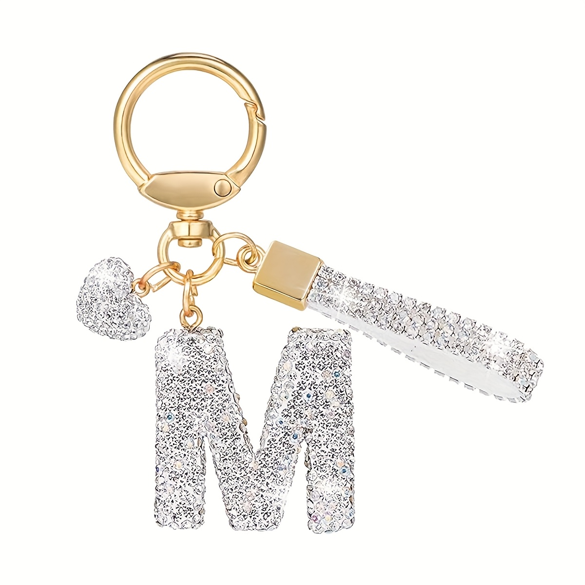 TEMU 1pc Fashion Heart Initial Keychain, Sparkling Full Rhinestone Heart Letter Pendant, Car Key Ring, Cute Backpack Charm For Women, Valentine's Day