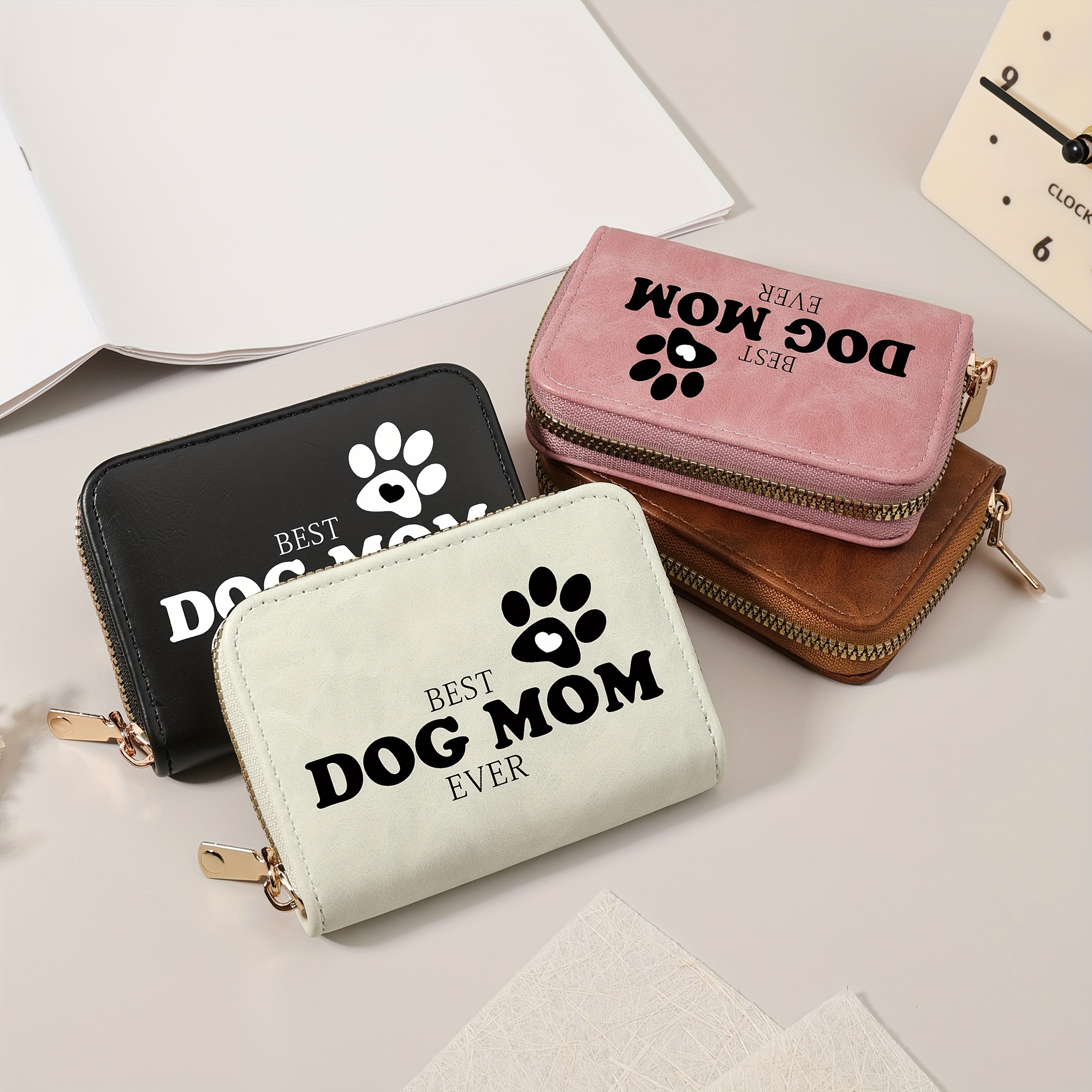 

Dog Mom With Paw Print Portable Zipper Up Password Holder For Men Women, Small Documents Package, Cards Organizer Bag, Stylish Coins Wallet