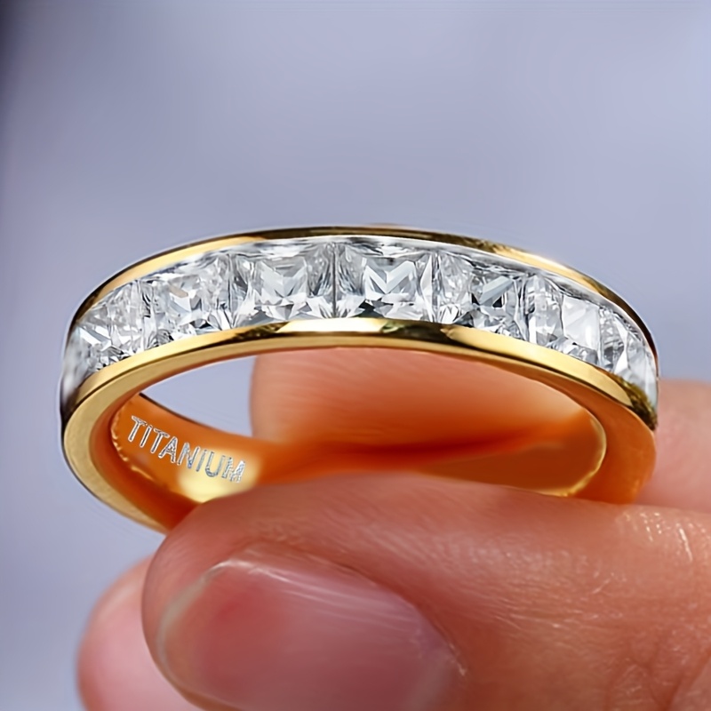 E-shop 1 Stück Niemals Anlaufender Ehering für Frauen & Männer - Goldener Schmuck mit kubischem synthetischem Zirkonia-ähnlichem Glanz, Ehering,