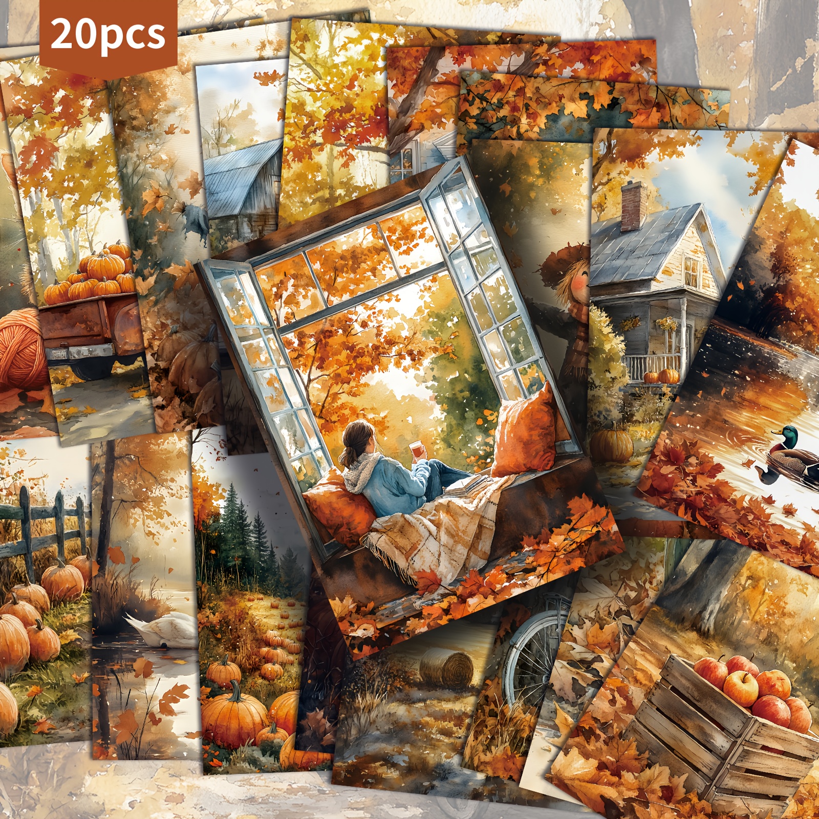 TEMU Set Of 20 Retro Autumn-themed Pumpkin Postcards Measuring 4x6 Inches, Featuring Classic Pinup Art, Perfect For Scrapbooking And Crafting