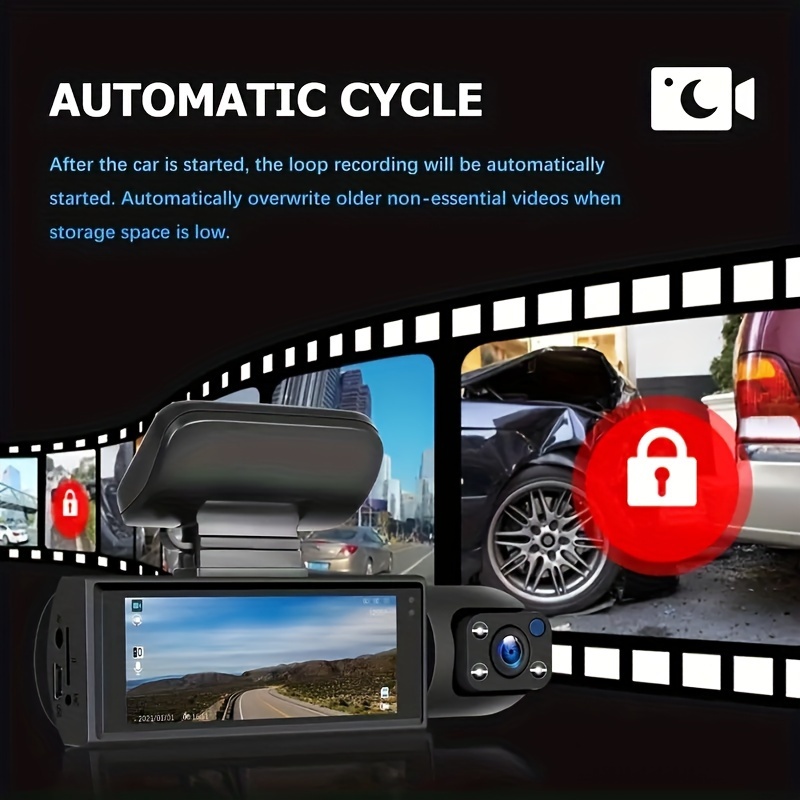 BCUOZ 1080P Dual Camera Dash Cam for Cars with IR Night Vision, Loop Recording, Wide Angle Lens & 3.16