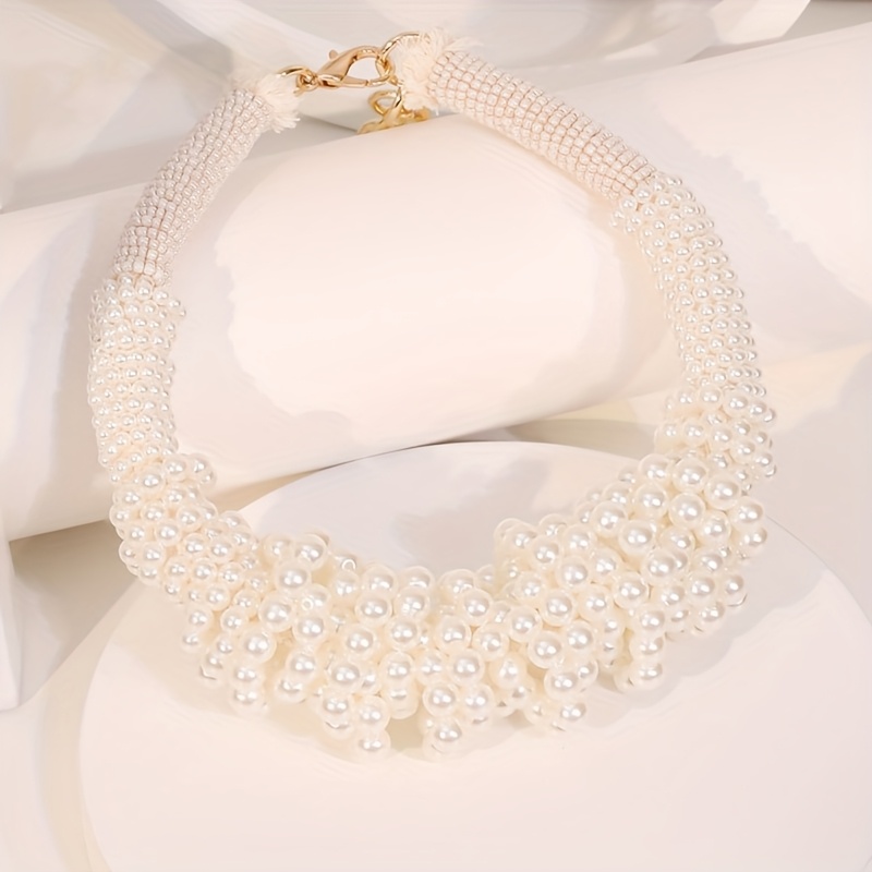 TEMU 1 Collana Elegante e Lussuosa con Perle Finte di Perline Intrecciate - Abbigliamento e Casual, Design Elegante e