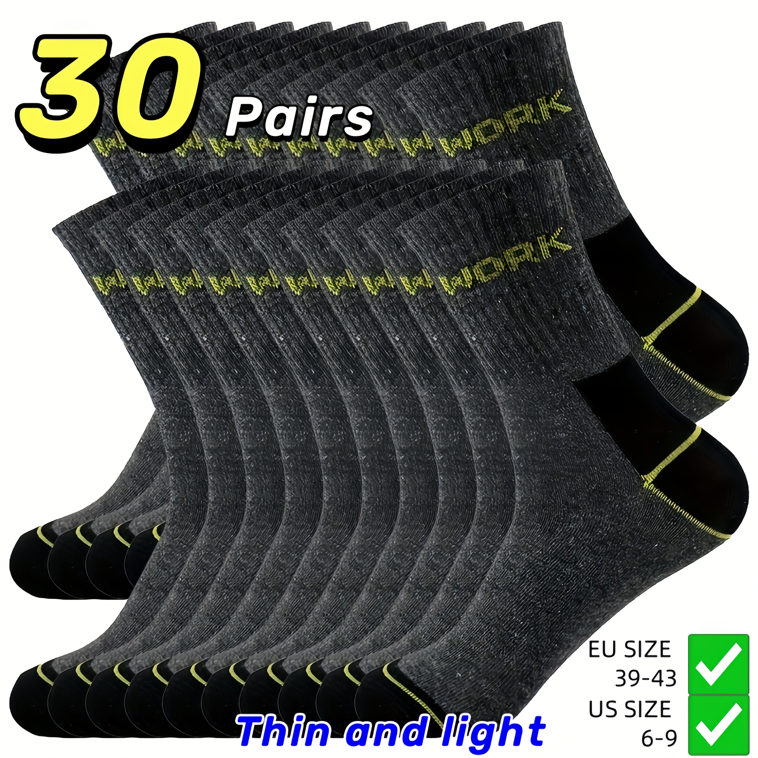 E-shop 30 Paar Herren Atmungsaktive Sportsocken, Athleisure Mid-Tube Socken – Herrensocken für Arbeit