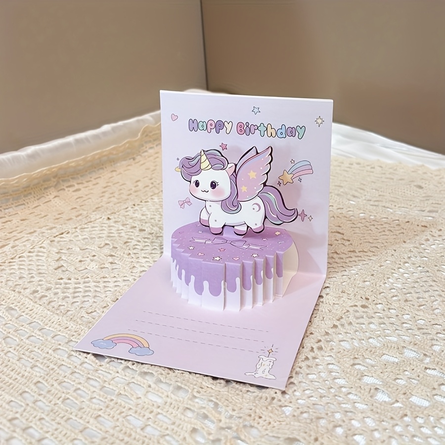 TEMU Birthday Cake Greeting Card Set - Cartoon Design, Colorful Envelopes And Mailing Cards, 3d Cartoon Birthday Greeting Card With Cute Little Cake,