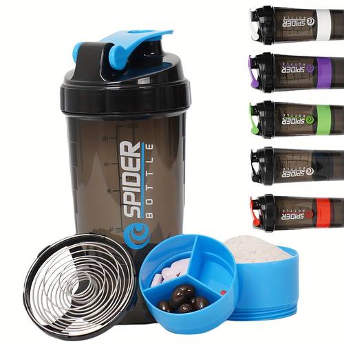 1pc 500ml 19oz gym protein shaker bottle layered storage box portable leak proof bottle with mixing ball suitable for gym workout holiday gifts etc