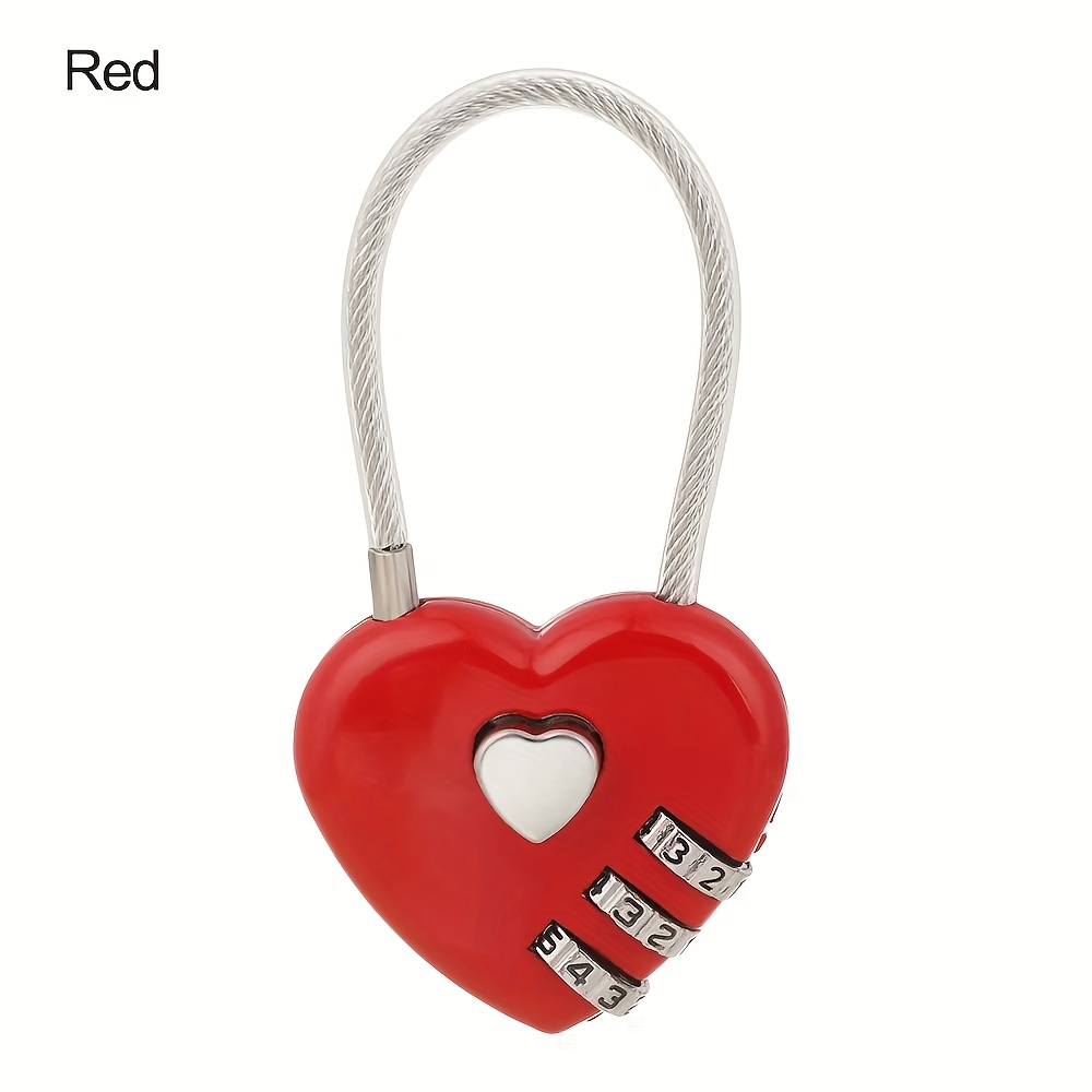 TEMU 1pc Mini Heart-shaped Combination Lock, Metal, No , Not Charged, No - 3- For Suitcases, Storage Cabinets, Backpacks, Jewelry Boxes, Travel Use,