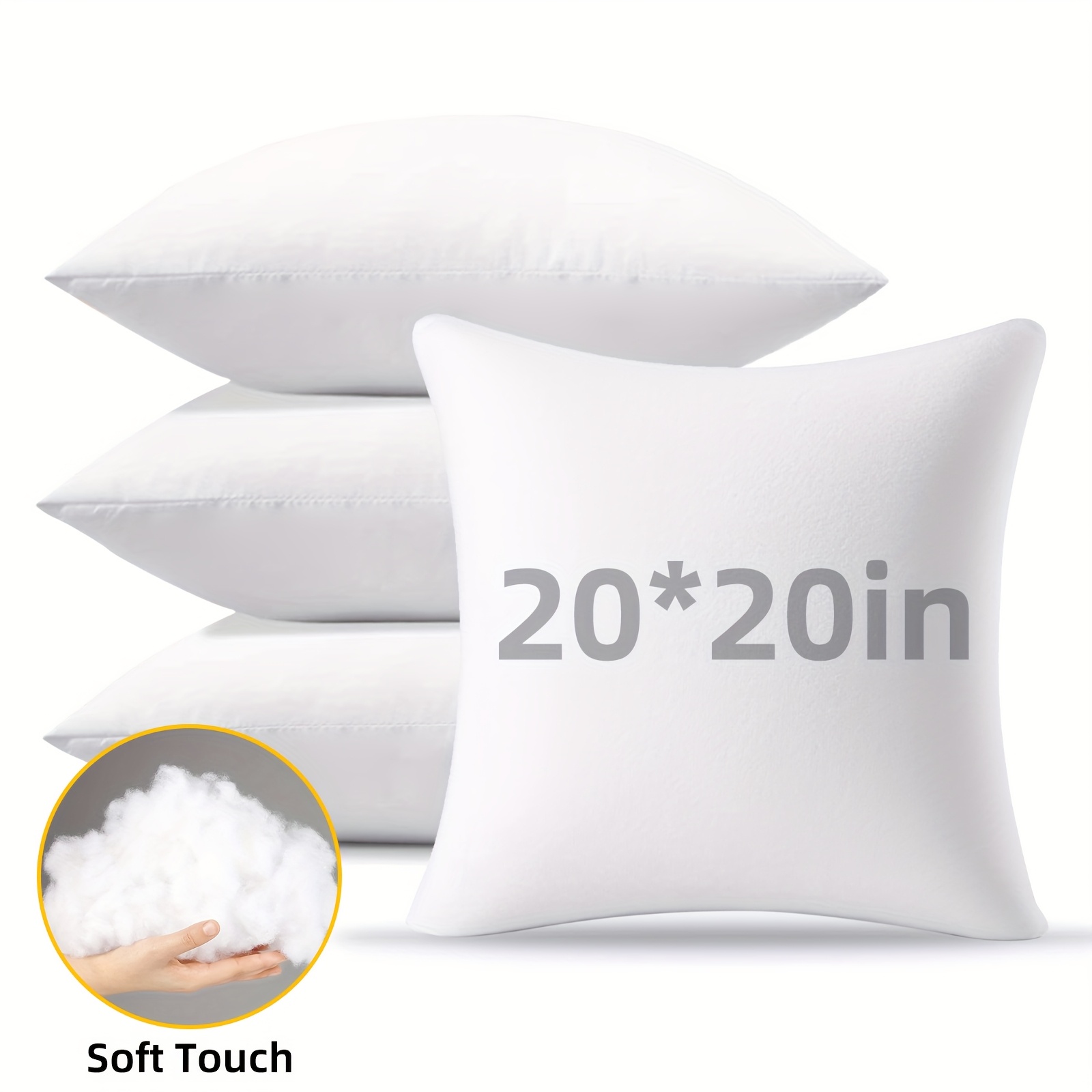 TEMU Tomnk 4pcs 18x18 Inches Large Soft Throw Pillow Inserts, Couch White Polyester Decorative Pillow Insert, Pillow Inserts For Indoor And Outdoor, For Outdoor Gardens, , And Campings