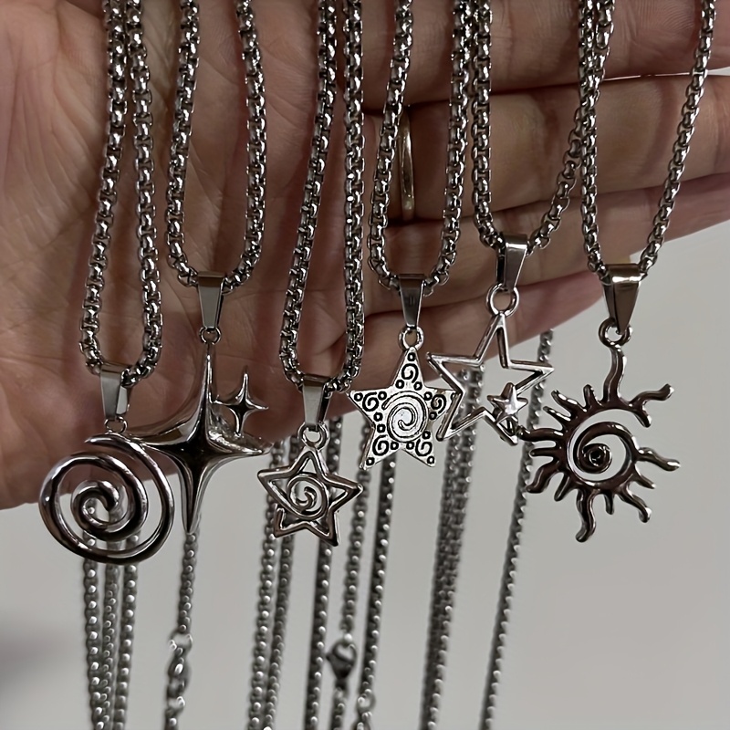 TEMU 6pcs Retro Gothic 316l Stainless Steel Pendant Necklace Punk Hip-hop Harajuku Fashion Jewelry, Perfect Gift For Men And Women' Wear