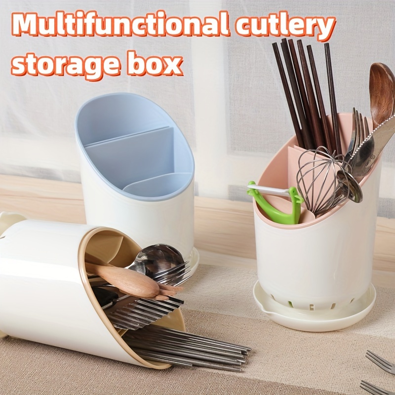 

1pc Multi-functional Kitchen Utensil Organizer With Drainage - Durable Plastic Cutlery Storage Box, Random Color Selection